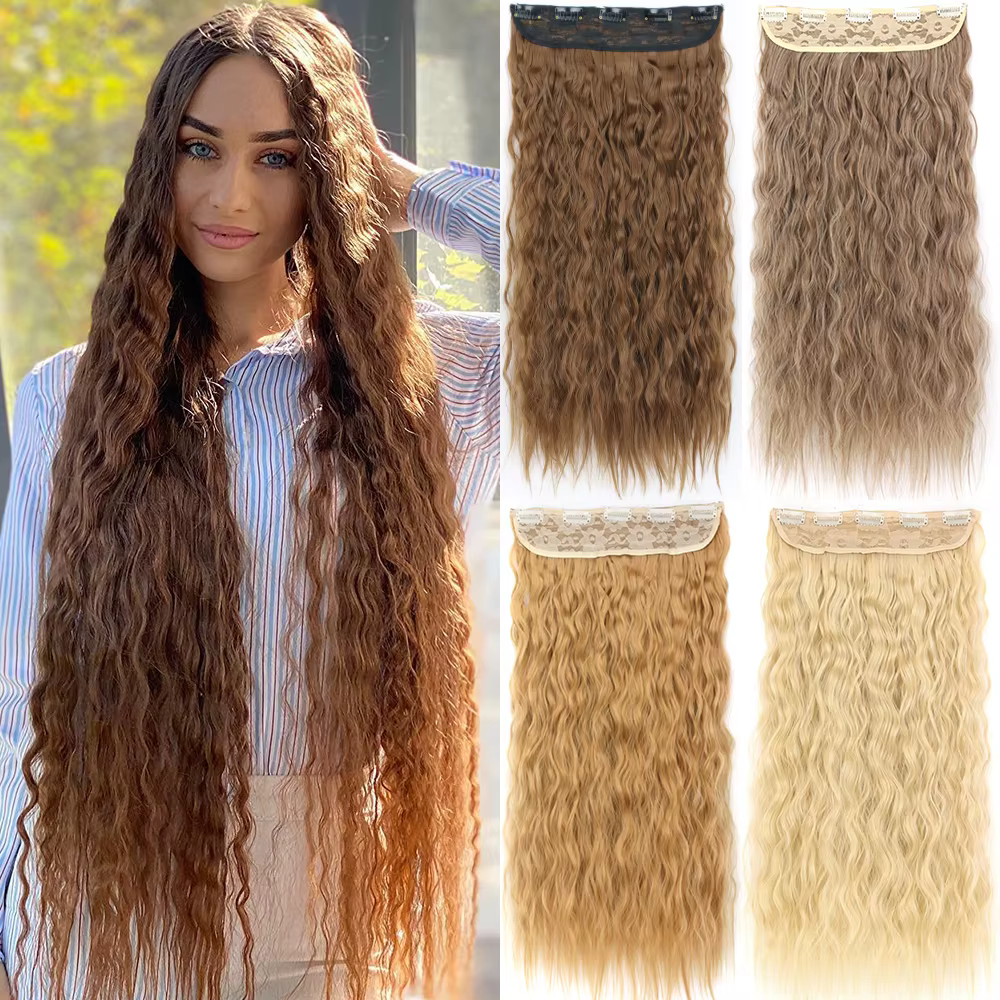 Extensions capillaires synthétiques à 5 clips, postiche longue bouclée, postiche naturelle marron no