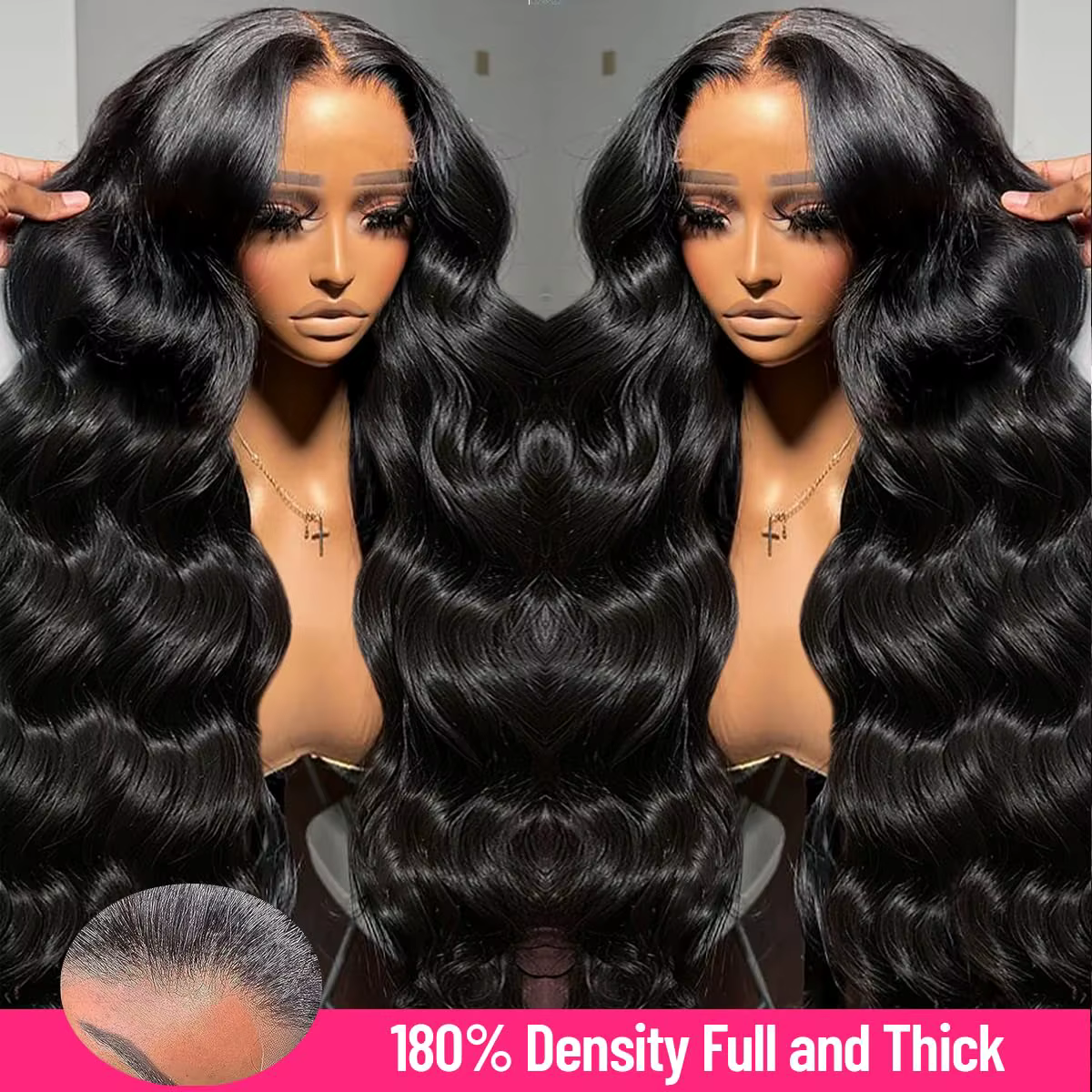 Perruque Lace Front Wig Body Wave naturelle sans colle, cheveux humains, pre-plucked MeltSkins, 6x4,