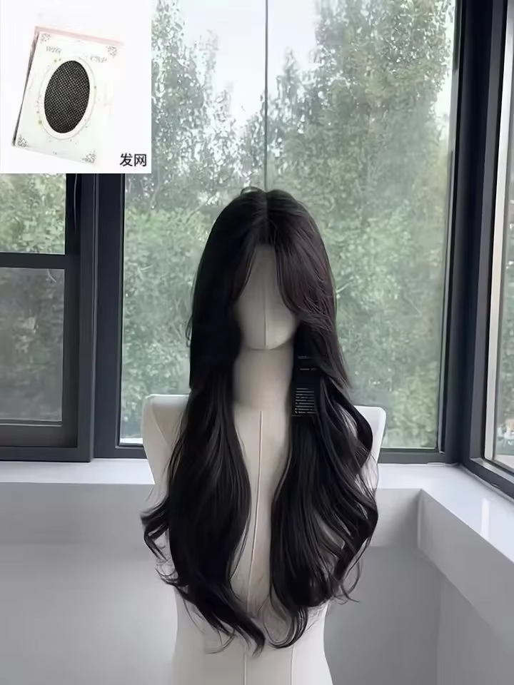 Perruque noire longue ondulée cheveux naturels perruques synthétiques pour femmes 24 pouces haute qu