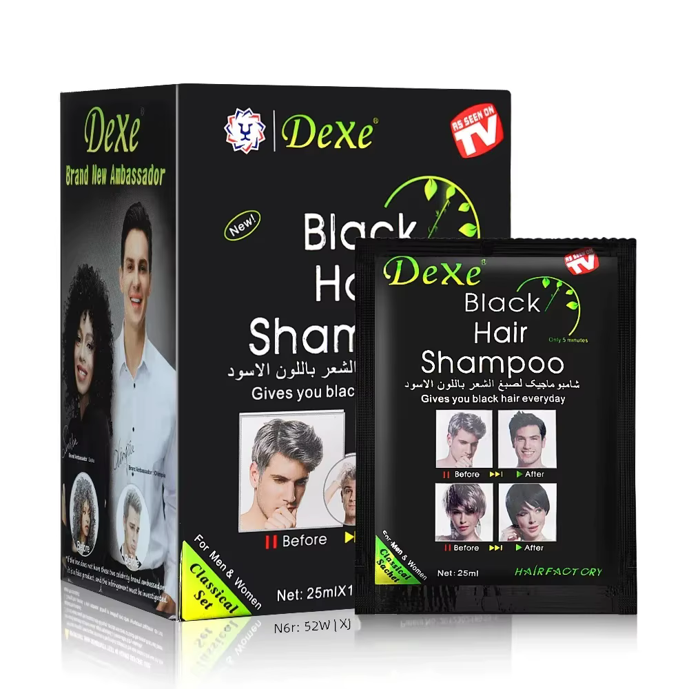 Dexe – shampoing pour cheveux noirs rapides, 5 minutes, devenir rapide, teinture pour cheveux noirs,