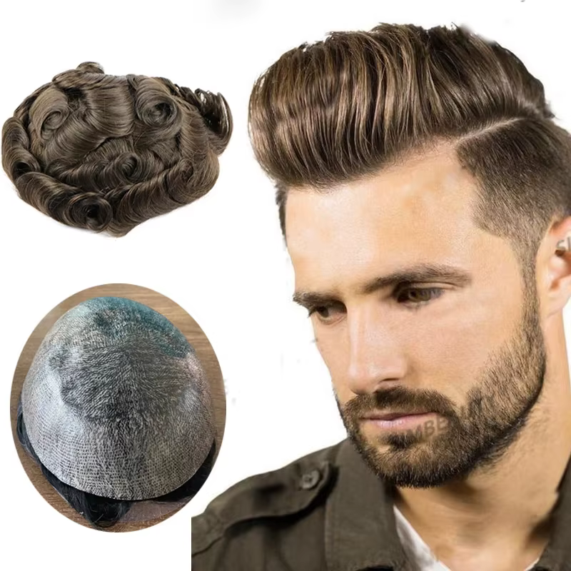 Perruque toupet de cheveux humains pour hommes, ligne de cheveux naturelle, marron, blond, noir, mic