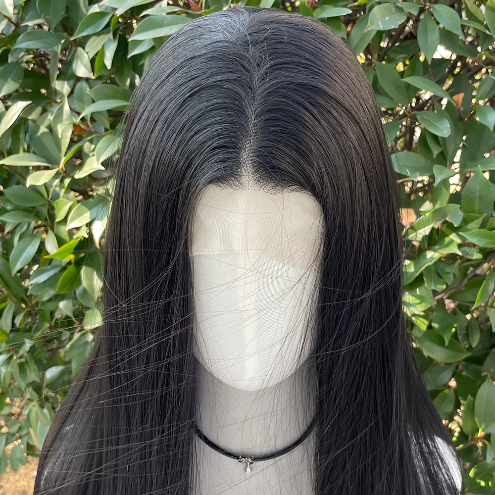 Perruque Lace Front Wig synthétique noire de jais 13x4, perruque sans colle résistante à la chaleur