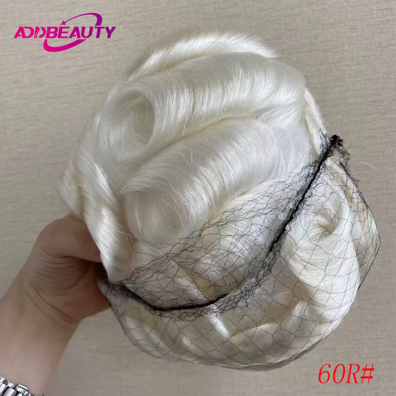 Vloop-Perruques de cheveux humains indiens en PU pour hommes, toupet, prothèse capillaire, cheveux n