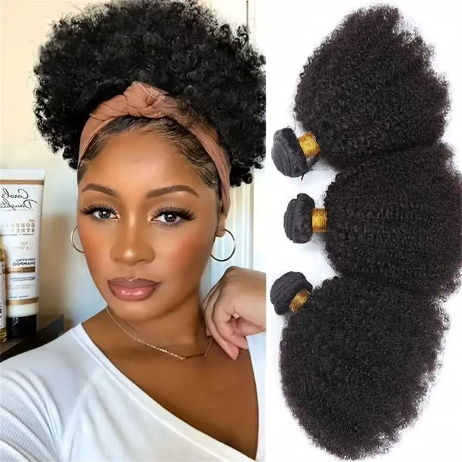 Extensions de cheveux humains brésiliens vierges bouclés afro, couleur naturelle, tissage 1/3/4 paqu