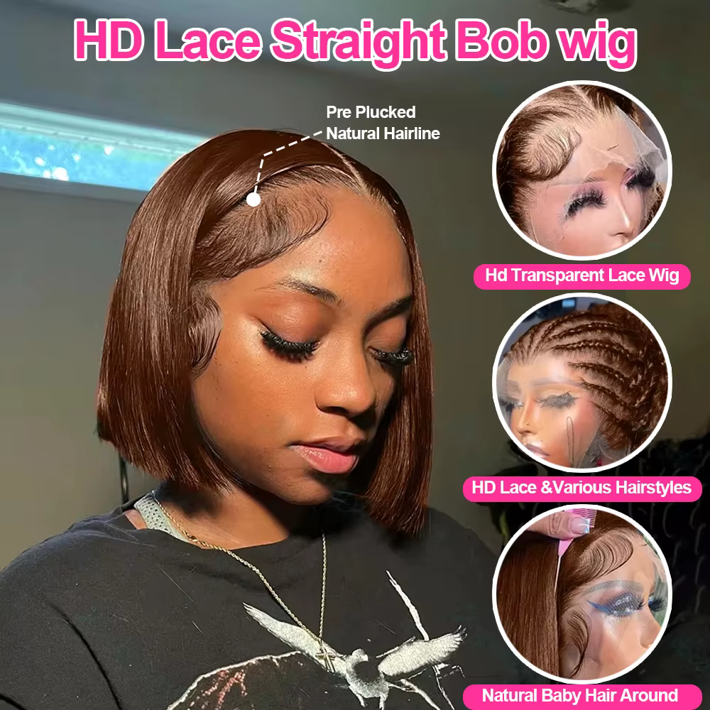 Perruque Cheveux Humains 100% Perruque BOB Courte Perruque Afro Naturelle Humain Perruque Lisse Chev