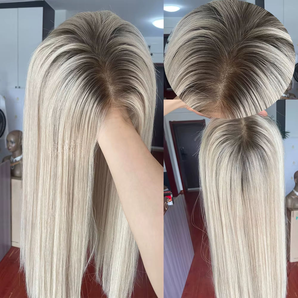 Perruques en dentelle frontale transparente de haute qualité en cheveux humains, couleur blonde cend