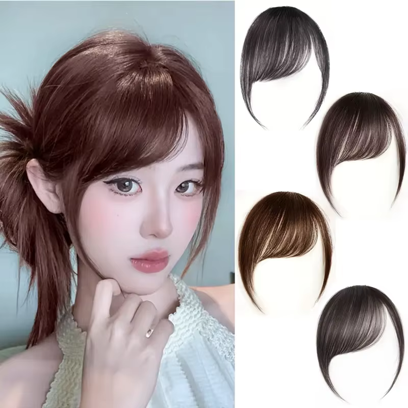 Postiche synthétique inclinée courte marron noir, faux cheveux, Extension à Clip, accessoires pour f