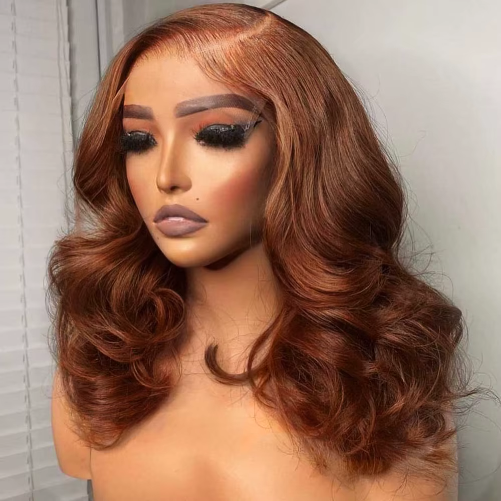 Perruque Bob Lace Wig synthétique marron 13x4, perruque courte ondulée profonde, usage quotidien, pe