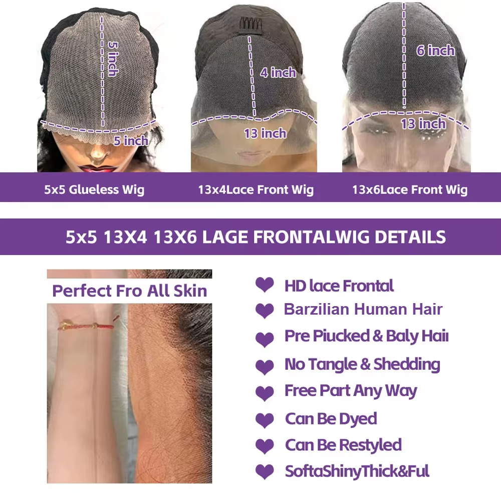 40 42 pouces 250% Wear And Go perruques sans colle vague de corps perruques de cheveux humains 13x4