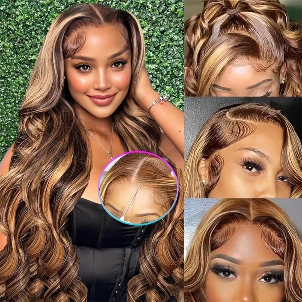 30 pouces miel blond Ombre dentelle avant perruque cheveux humains 13x4 HD dentelle avant perruque 4