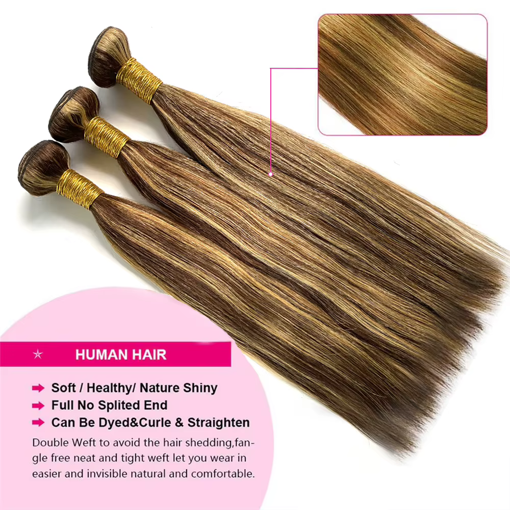 # 4/27 Lots de mèches colorées avec closure, mèches de cheveux humains brésiliens lisses comme des b