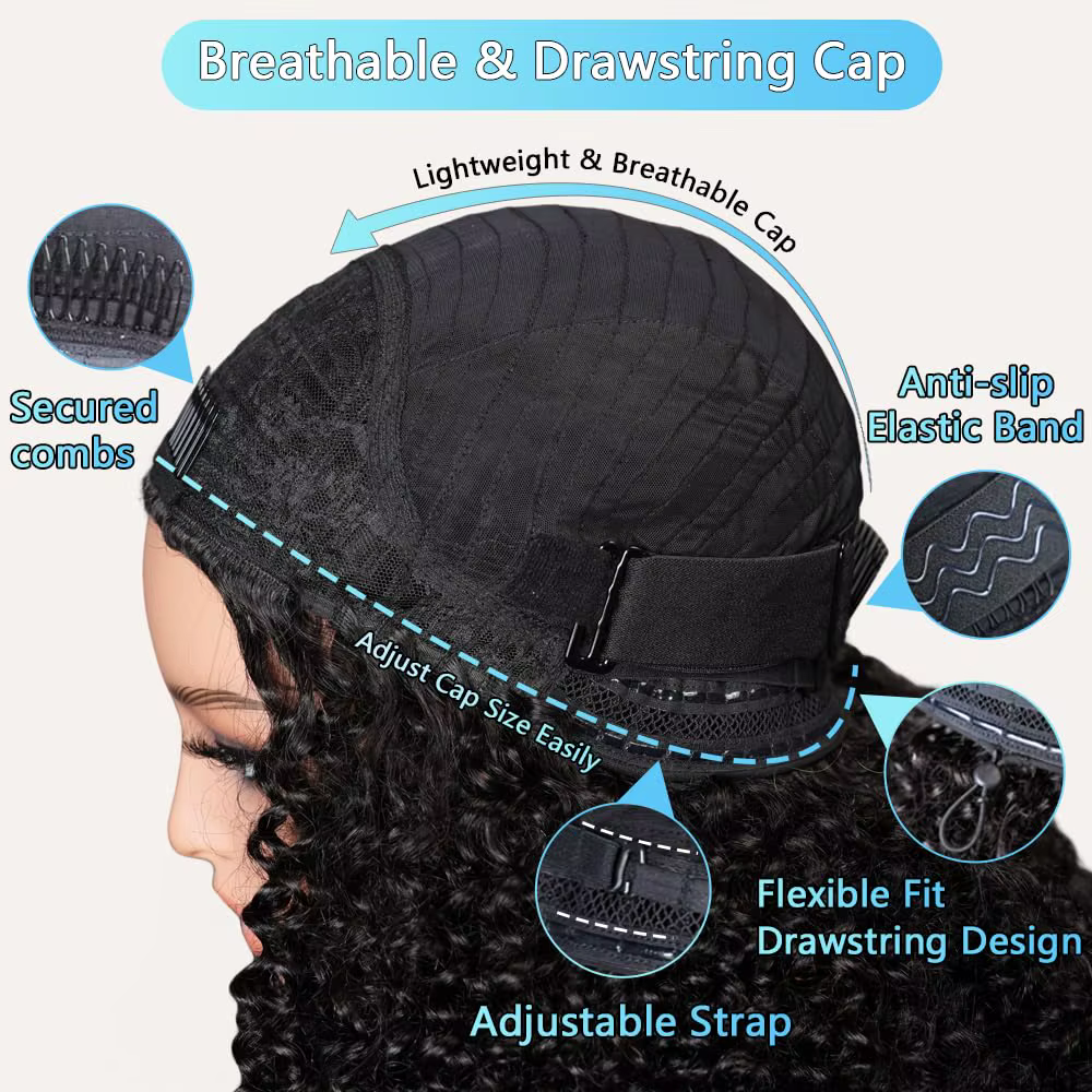 Perruque demi-tête 200% de densité, cheveux Remy, perruque à bandeau, sans lâcher de cheveux, perruq