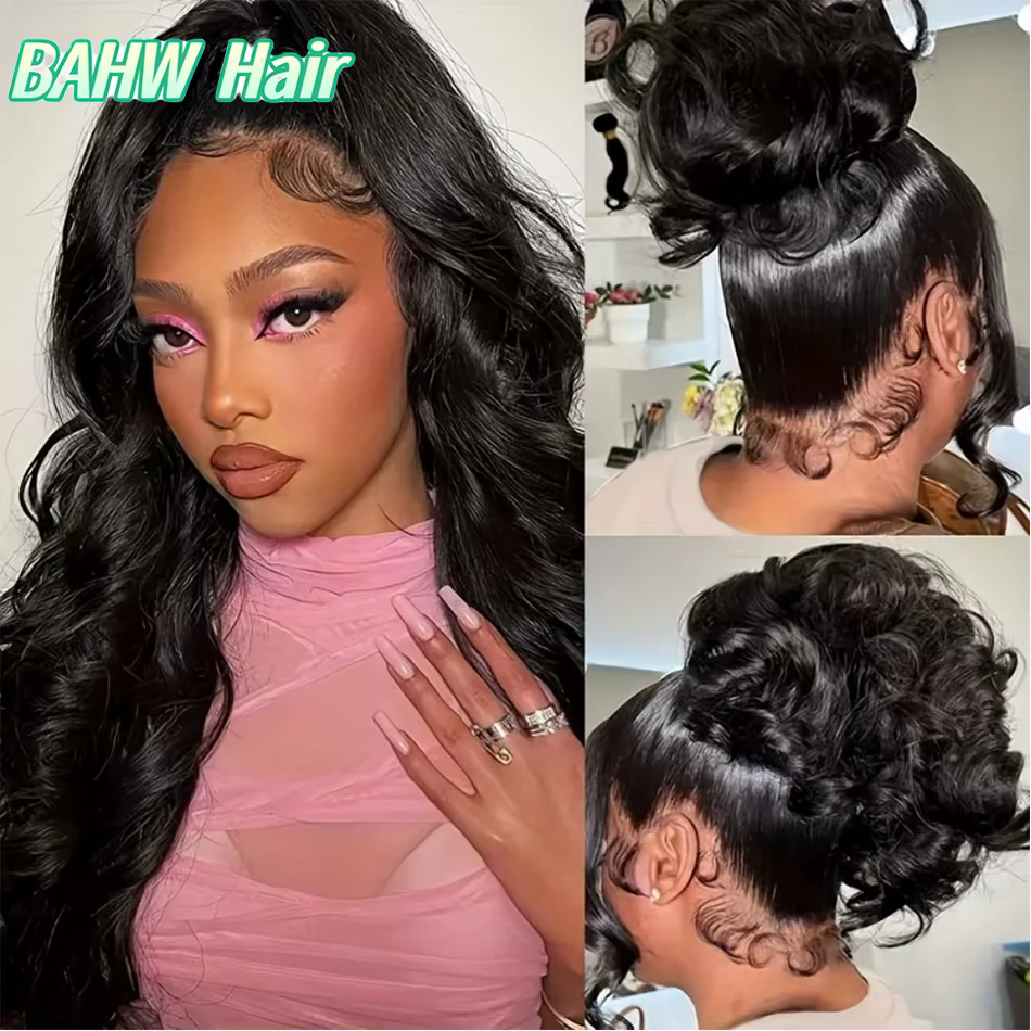 Perruque 360 Full Lace Frontal Body Wave en Cheveux Humains Péruviens, Couleur Naturelle, avec Sangl