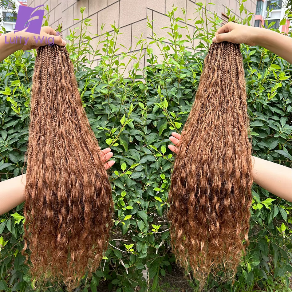 Tresses Boho au Crochet pour Femme, Cheveux Humains Bouclés, Extrémités Complètes, Tressage Pré Bouc