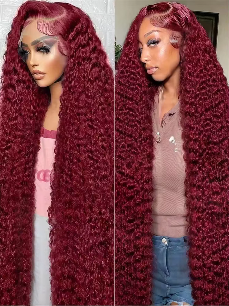 99J bordeaux 13x6 hd dentelle frontale perruque vague d'eau bouclés 13x4 rouge Remy cheveux humains