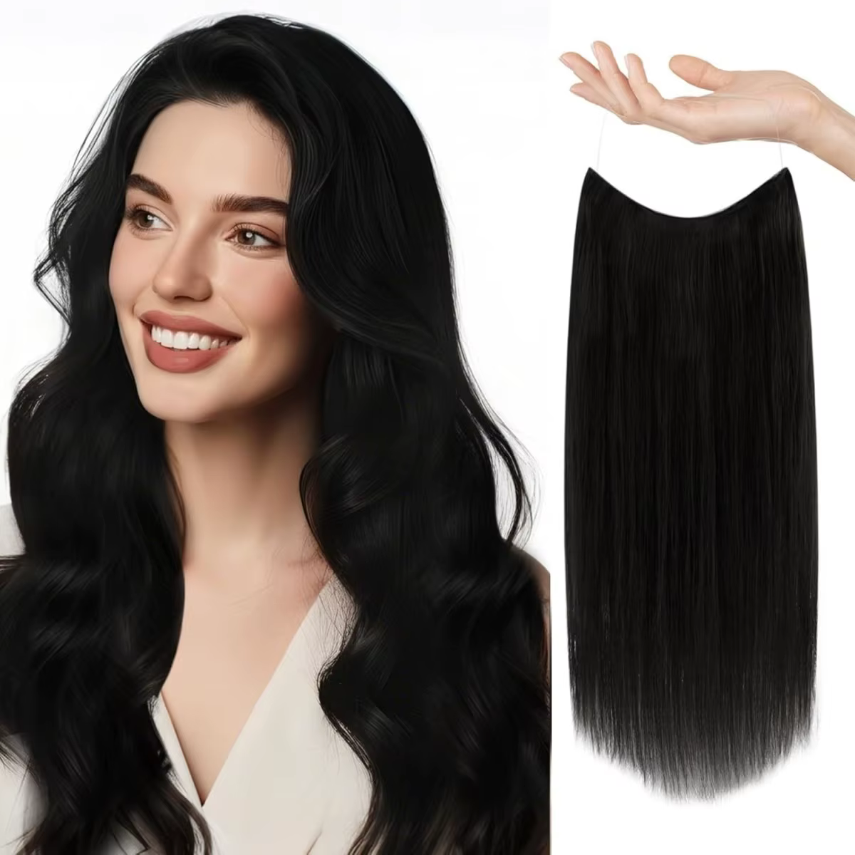 Extensions de cheveux blonds Halo de 20 pouces, 100g, 100% cheveux humains avec fil transparent invi