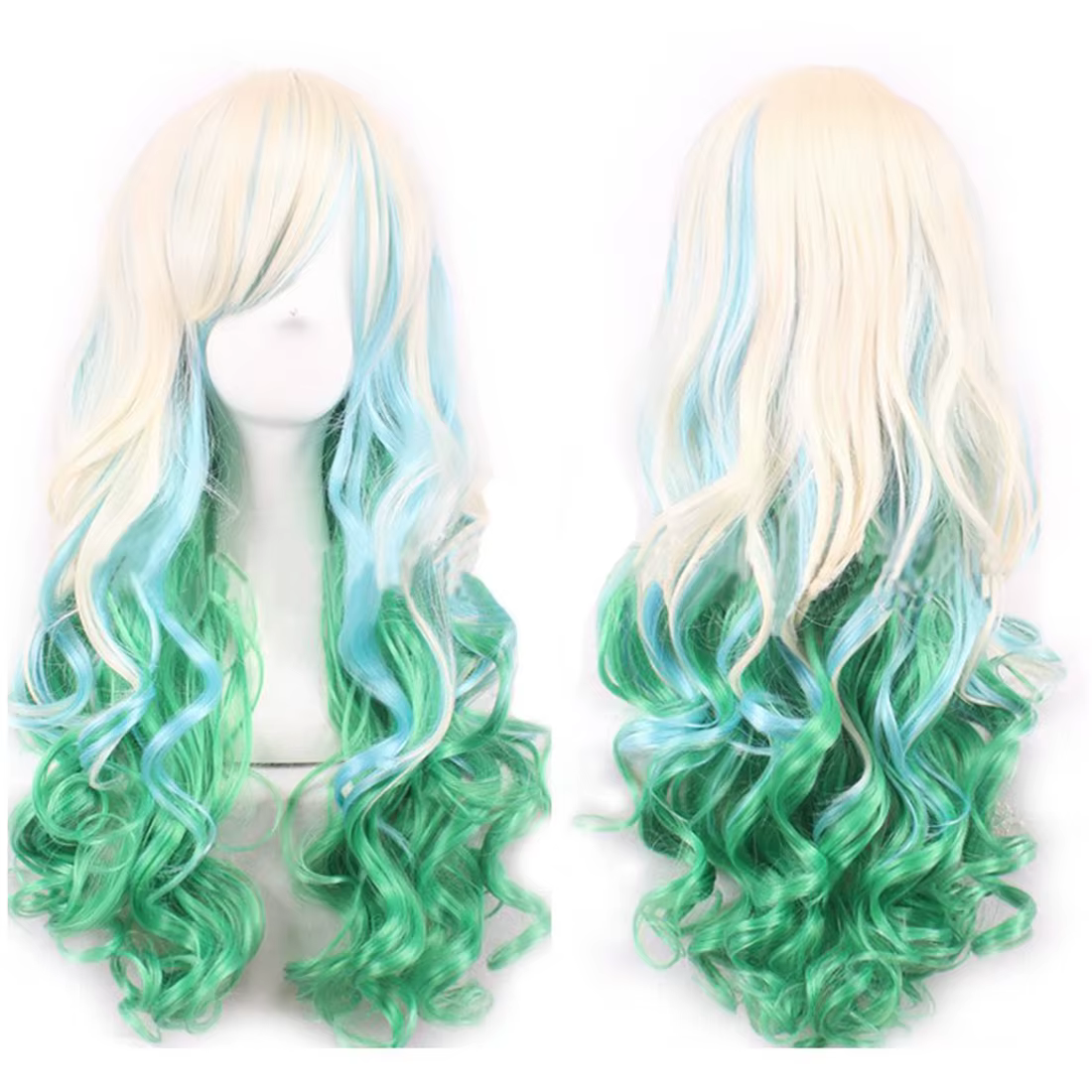 Soowee cheveux synthétiques Ombre arc-en-ciel Cosplay perruque avec frange rouge jaune violet vert b