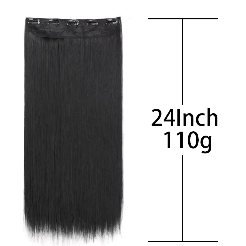 Extensions capillaires synthétiques longues et lisses de 24 pouces, postiche Invisible une pièce à 5