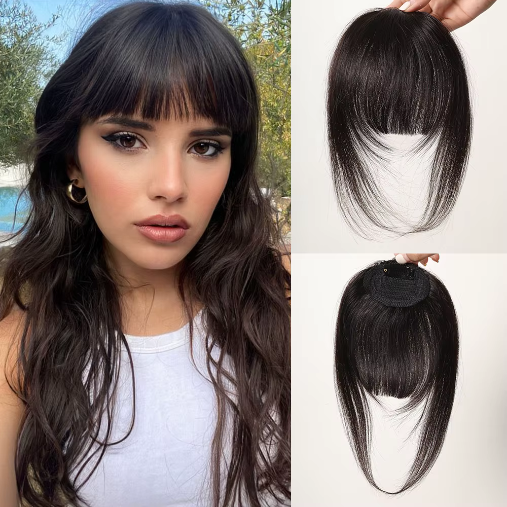Frange à clipser blonde platine pour femme, extensions de cheveux humains, frange à air droite, pièc