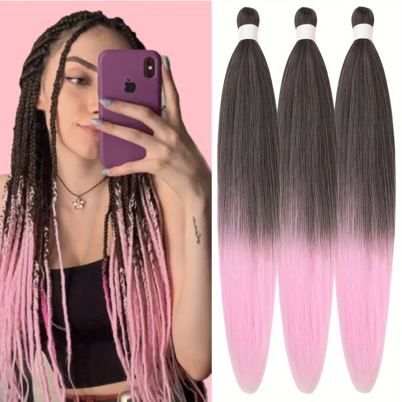 Extensions de cheveux synthétiques pré-étirées de 26 pouces pour tresses afro au crochet, coloris vi