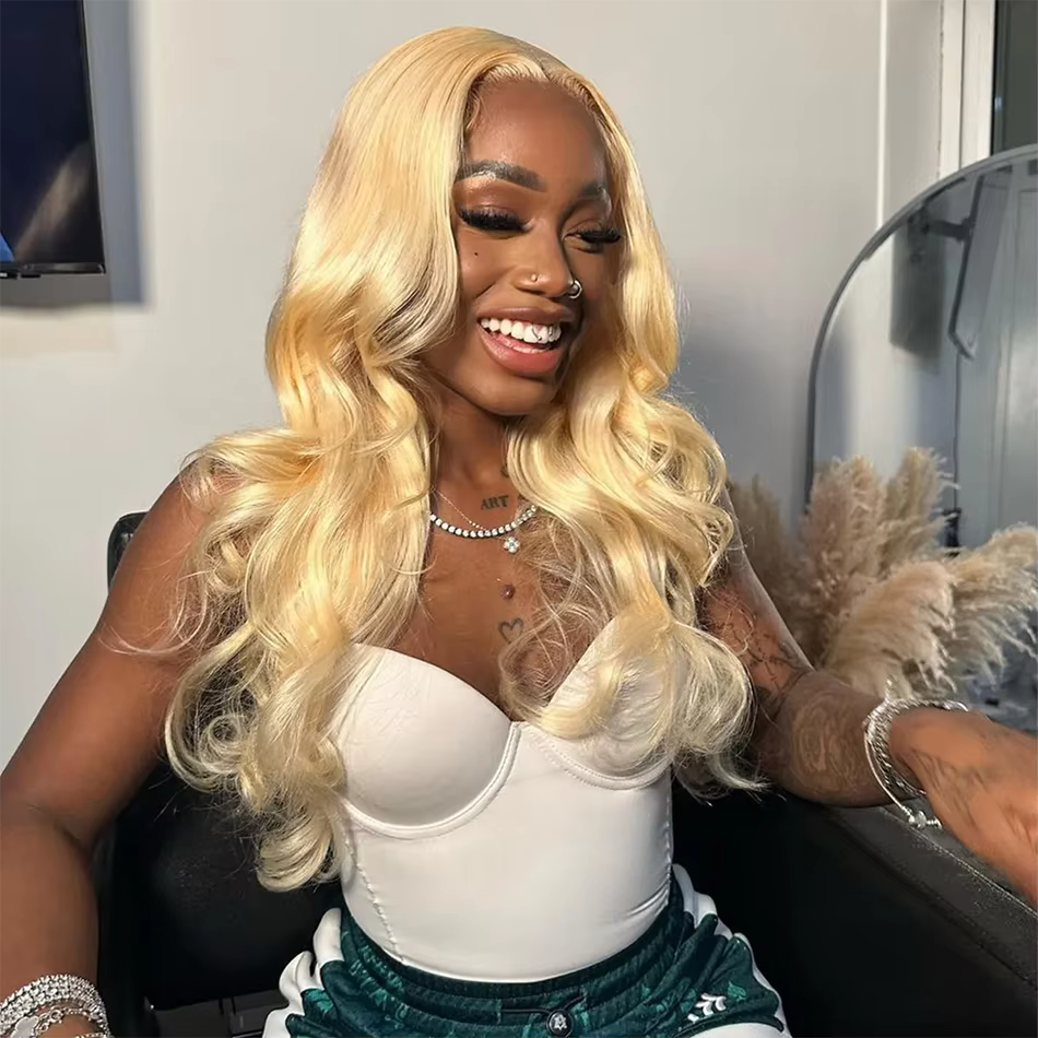 13x6 HD Transparent 613 Blonde dentelle frontale perruques de cheveux humains péruvien vague de corp