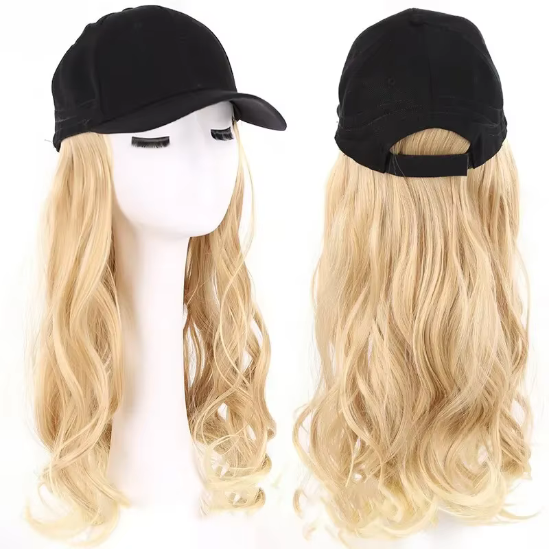 Perruque synthétique avec casquette de baseball noire de 20 pouces, perruque ondulée effet eau, perr
