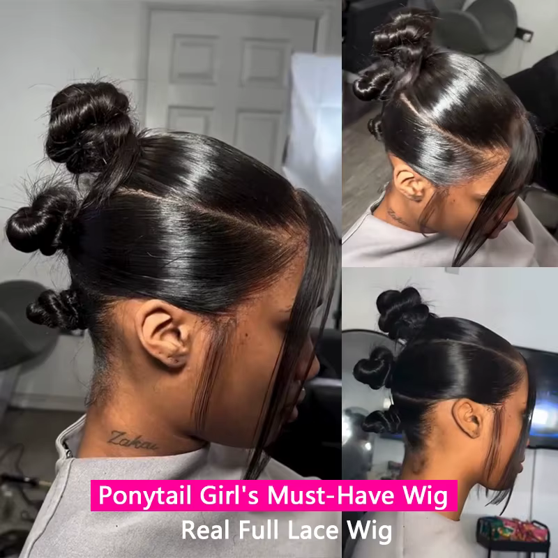 Perruque Full Lace Wig naturelle lisse, cheveux humains, densité 200, pre-plucked, HD 360, perruque