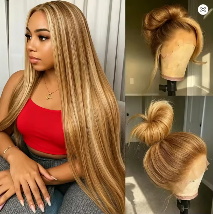 Perruque en cheveux humains de couleur blonde ombrée P4/27, 30 pouces, haute densité, 13x4, lisse, a