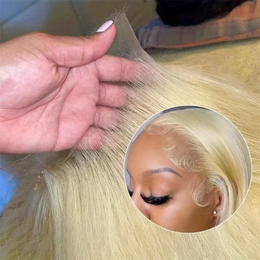 Perruque Lace Frontale HD 13x6 en Cheveux Humains Brésiliens Blond 613, Densité 200, Lisse, 30-40 Po