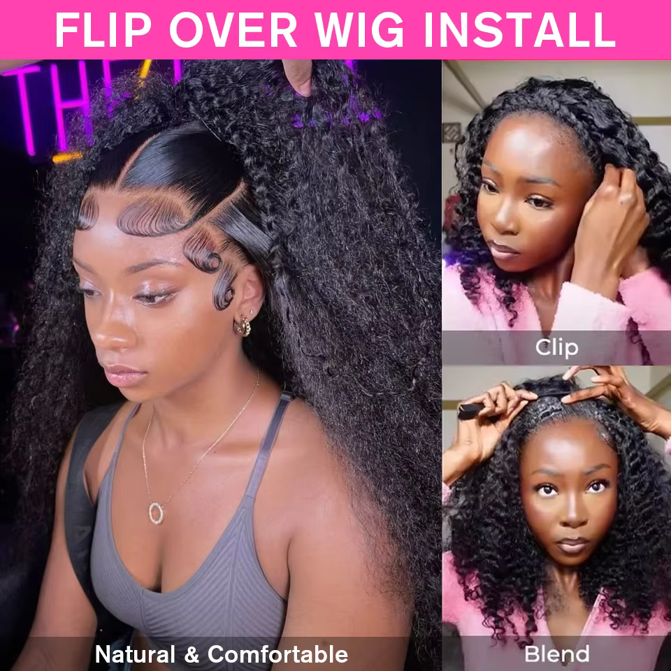 300 densité crépus bouclés V partie 100% perruque de cheveux humains profond Afro bouclés V partie p