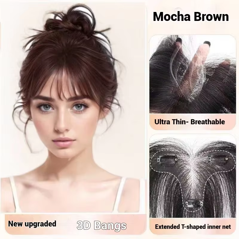 Frange de cheveux humains améliorée pour femmes, entièrement faite à la main, naissance des cheveux