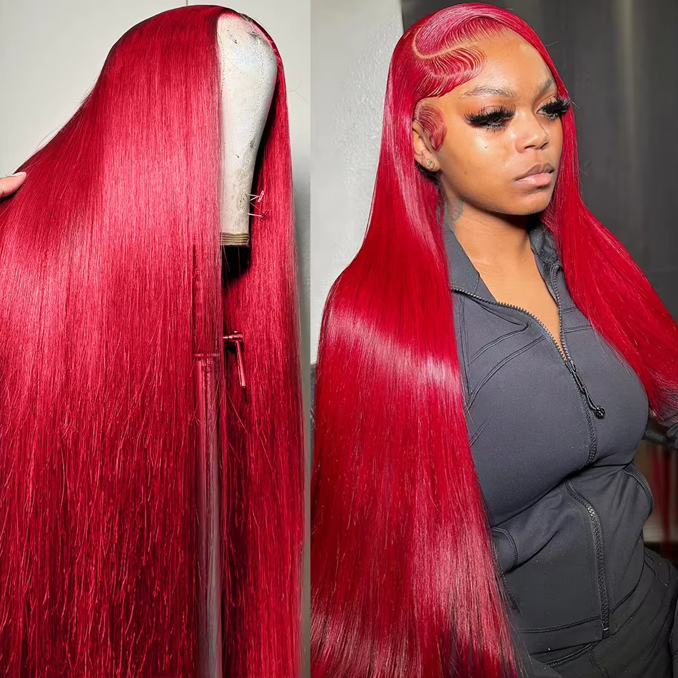 30 40 pouces brésilien rouge chaud 13x6 HD dentelle avant perruques perruque de cheveux humains 200%