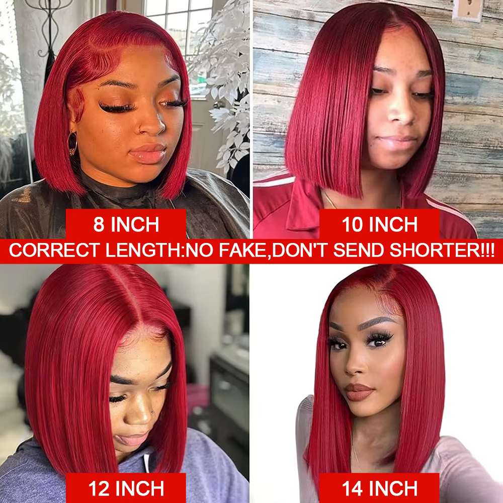 Perruque Bob Droite Cheveux Humains Perruque frontale en dentelle 13x4 HD 99J Perruque de cheveux hu