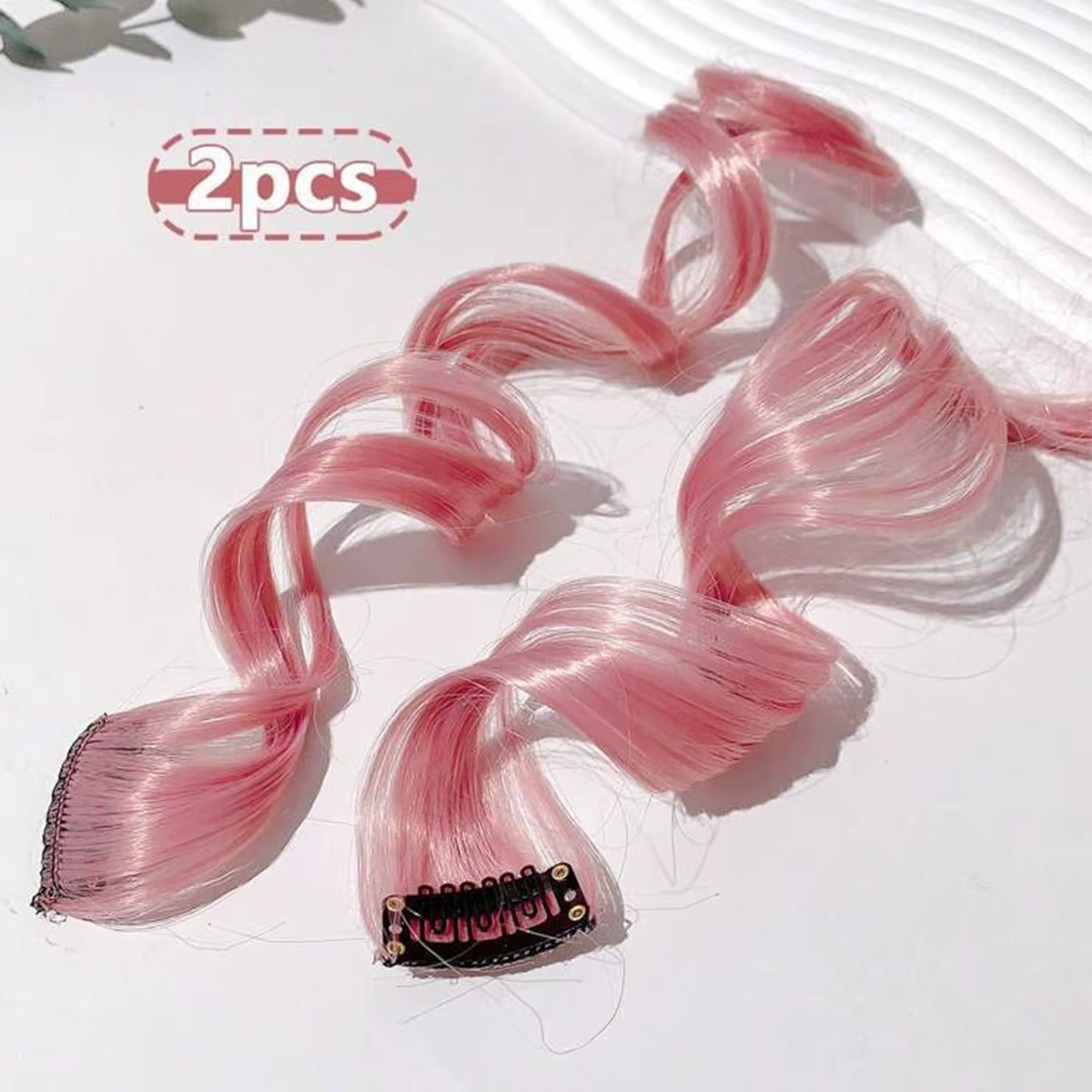 Extensions de cheveux synthétiques longues et ondulées, couleur rose bleu, à clipser, pour enfants e