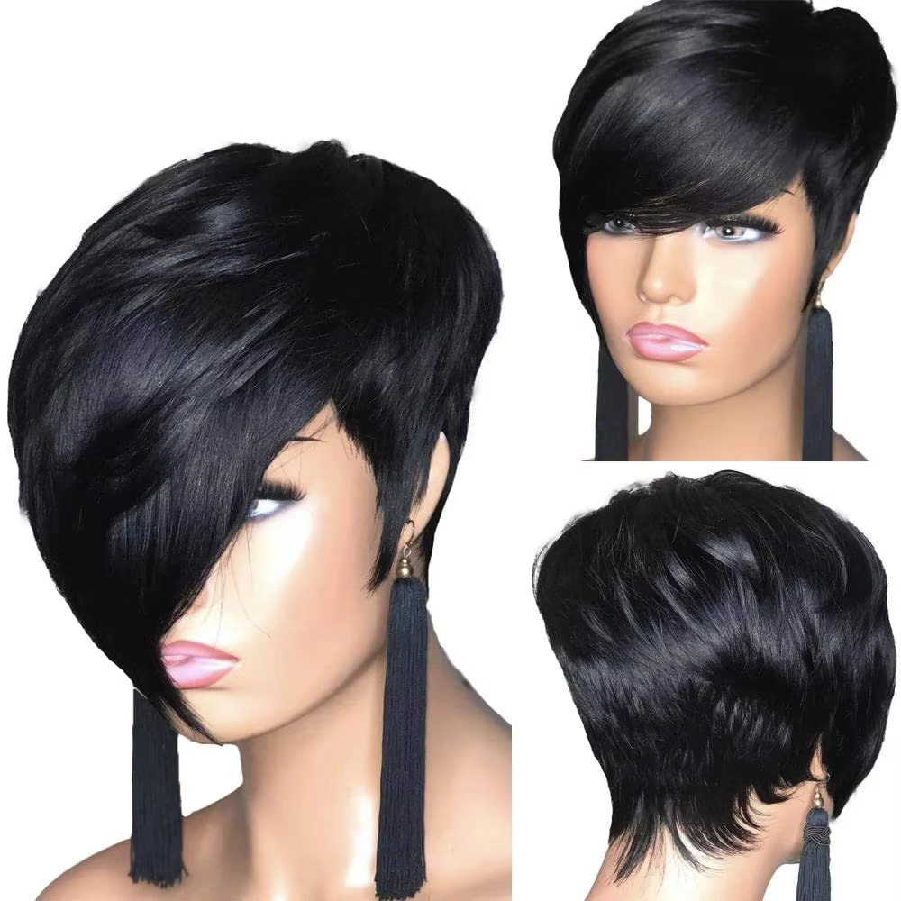 Perruque coupe lutin pour femmes noires - Perruque synthétique courte en couches avec couleur noire