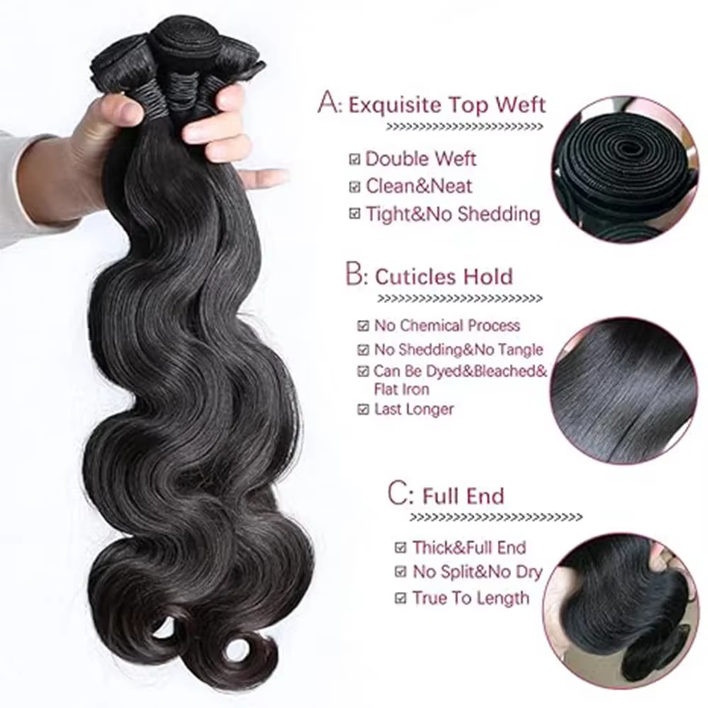 Extensions de cheveux humains Remy brésiliens, ondulés, couleur noir naturel, 1/3/4 pièces, 40 pouce