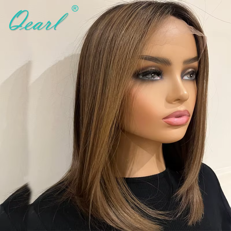 Qearl-Perruque de cheveux humains sans colle pour femme, 100% cheveux humains, bonnet de petite et g