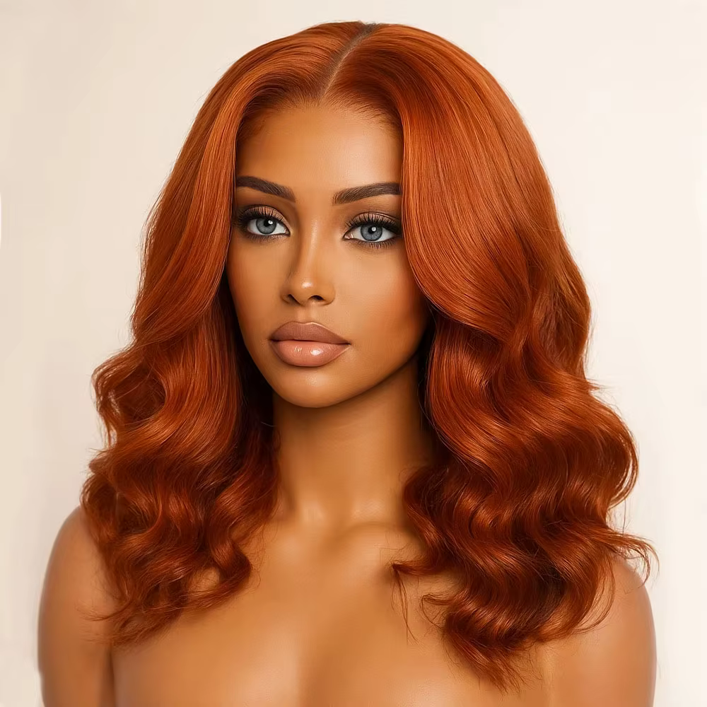 Perruque de gingembre cheveux humains Orange vague de corps Bob perruque sans colle perruque 4x4 Hd