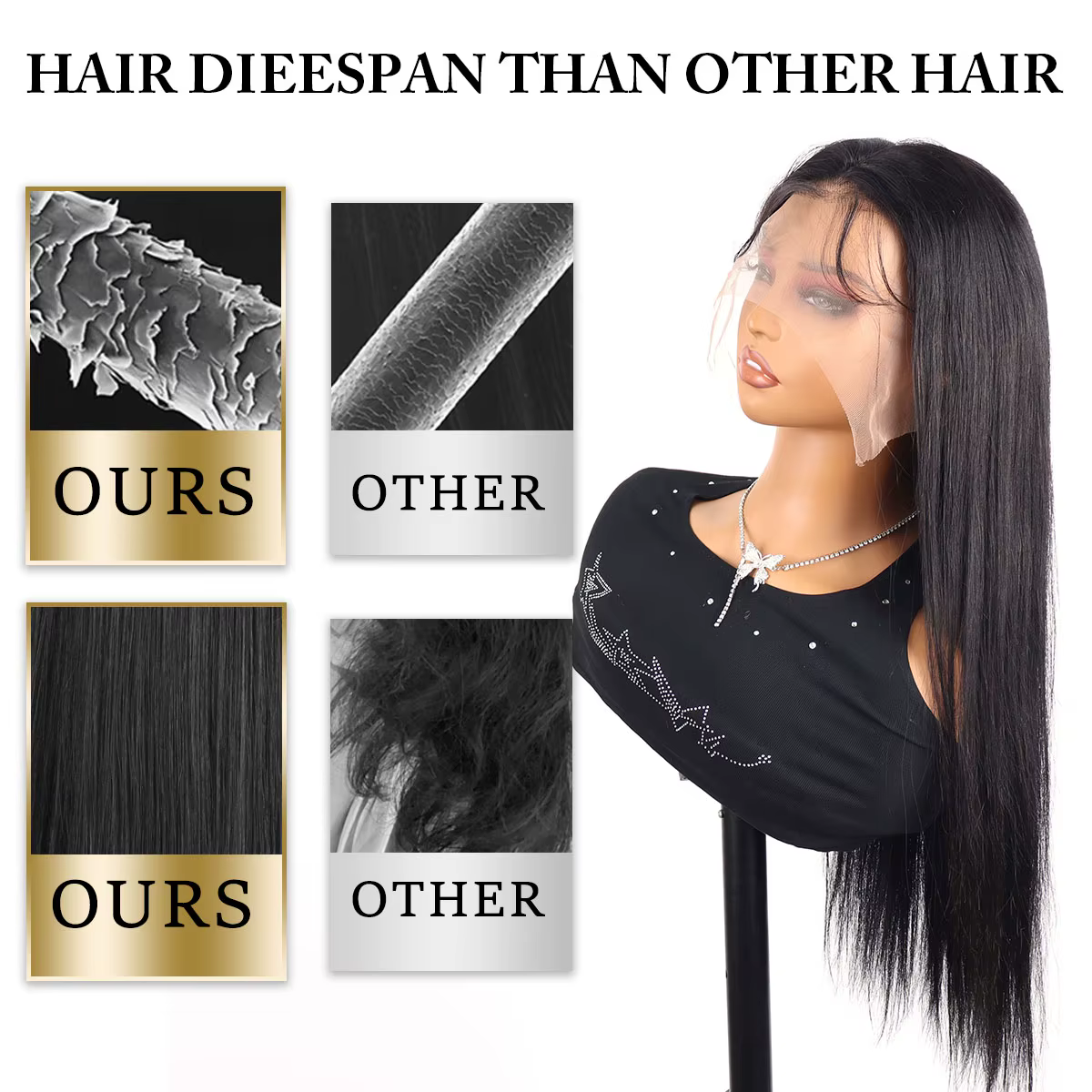 Perruques en cheveux humains bruts lisses HD 13x6 de 30, 40, 42 pouces, densité 250, perruque fronta