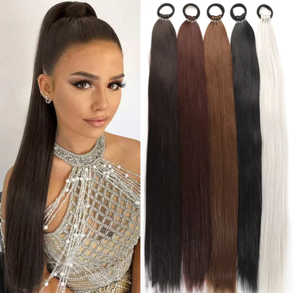 Queue de cheval droite synthétique de 28 pouces avec Extensions de cheveux élastiques à la mode pour