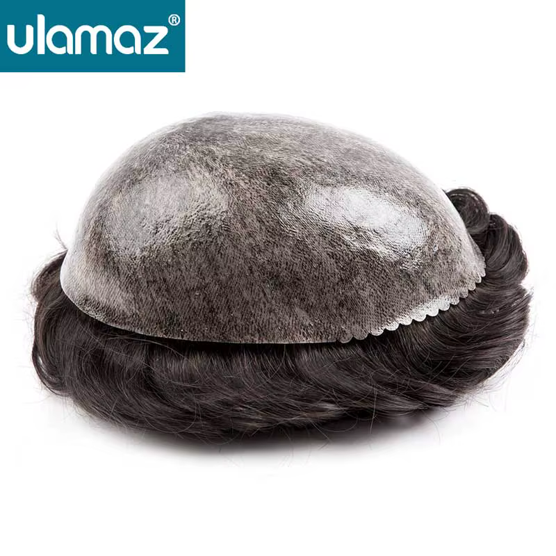 Perruque homme cheveux humains injecté toupet cheveux hommes noeud gratuit Microskin mâle cheveux pr