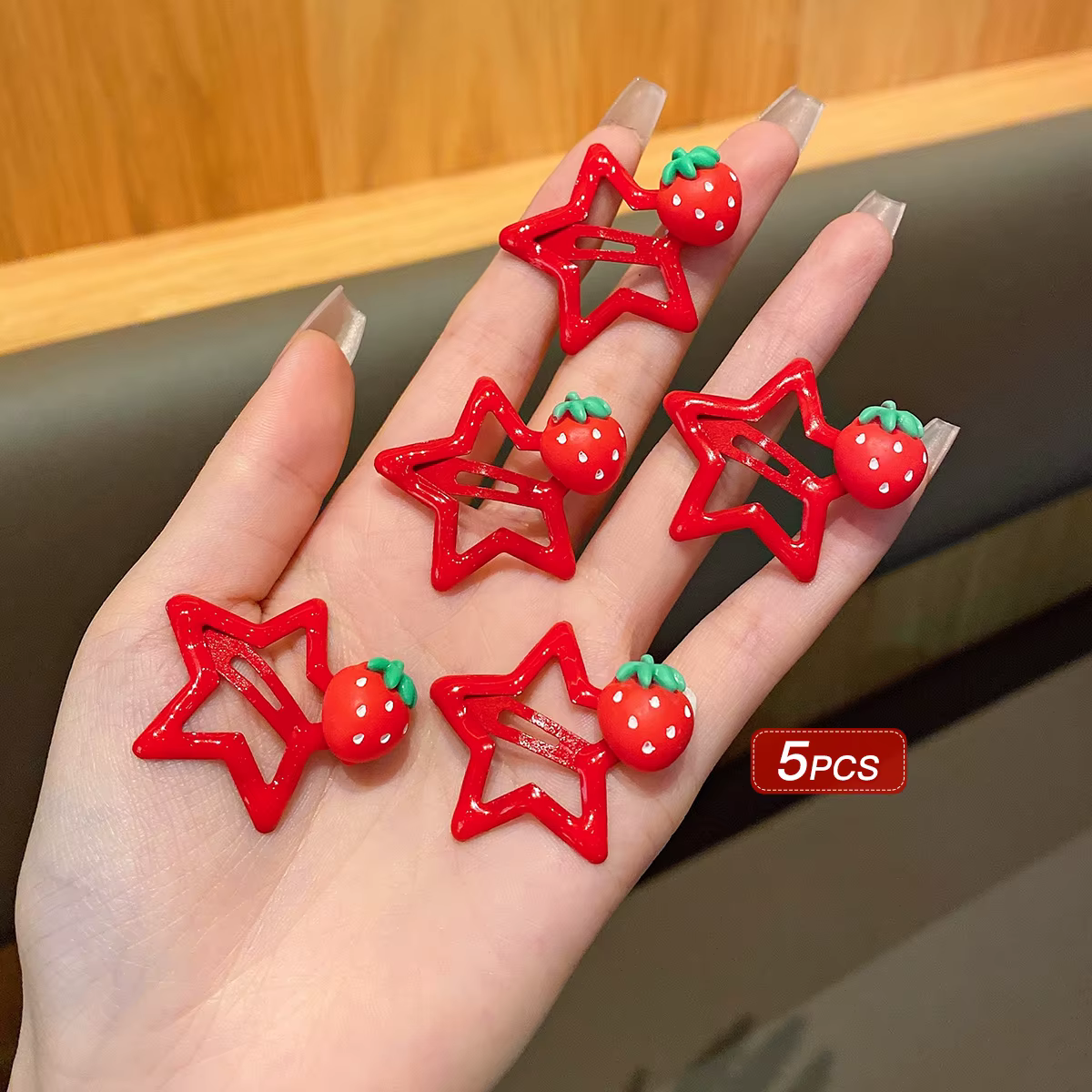 5 pinces à cheveux étoile rouge pinces BB fraise adaptées aux accessoires de cheveux à usage quotidi
