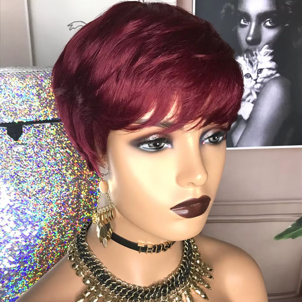 Perruques de cheveux courts, perruques coupe lutin, perruques courtes droites noires pour dames perr