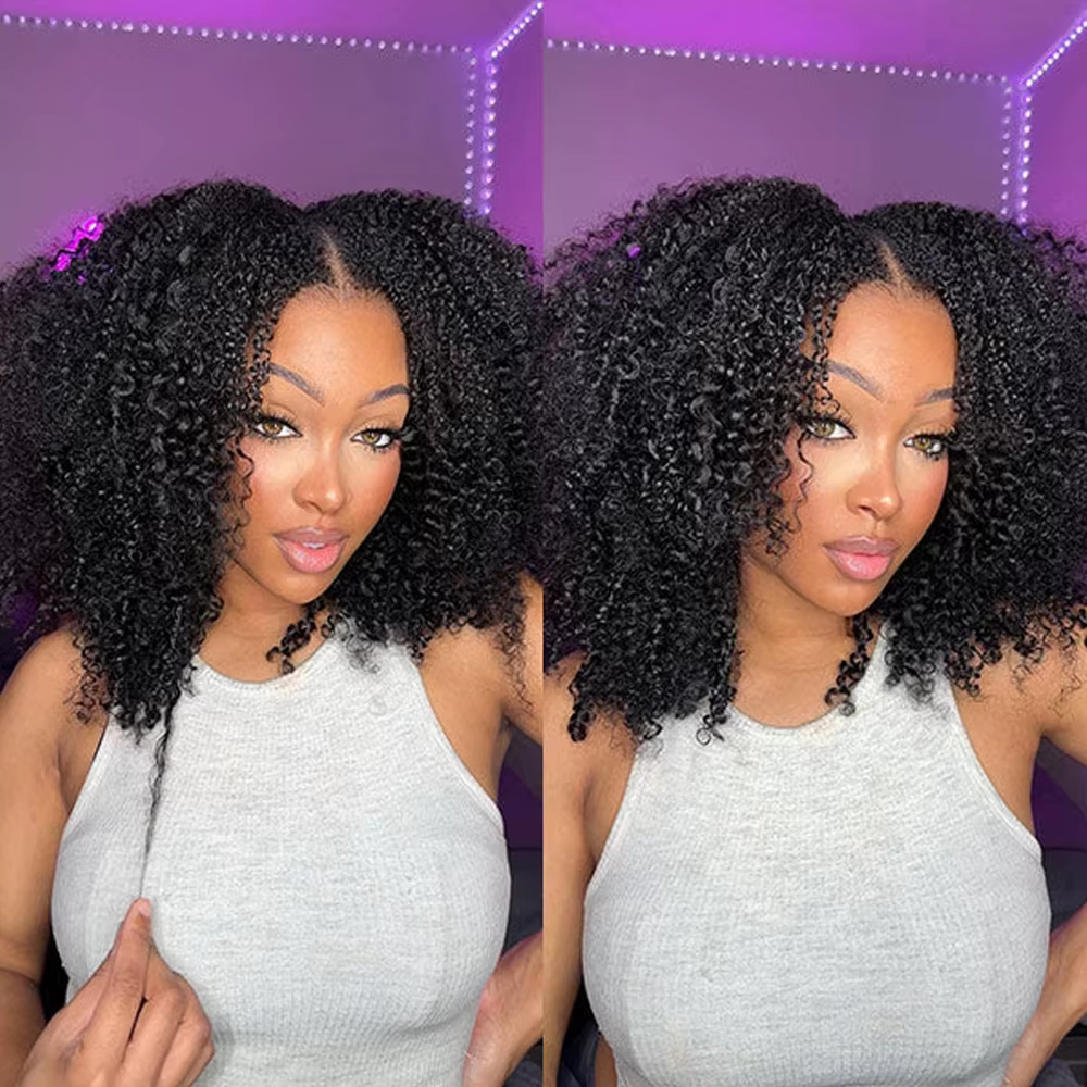 250% V partie perruque cheveux humains sans laisser sur pleine Machine faite Afro crépus bouclés per