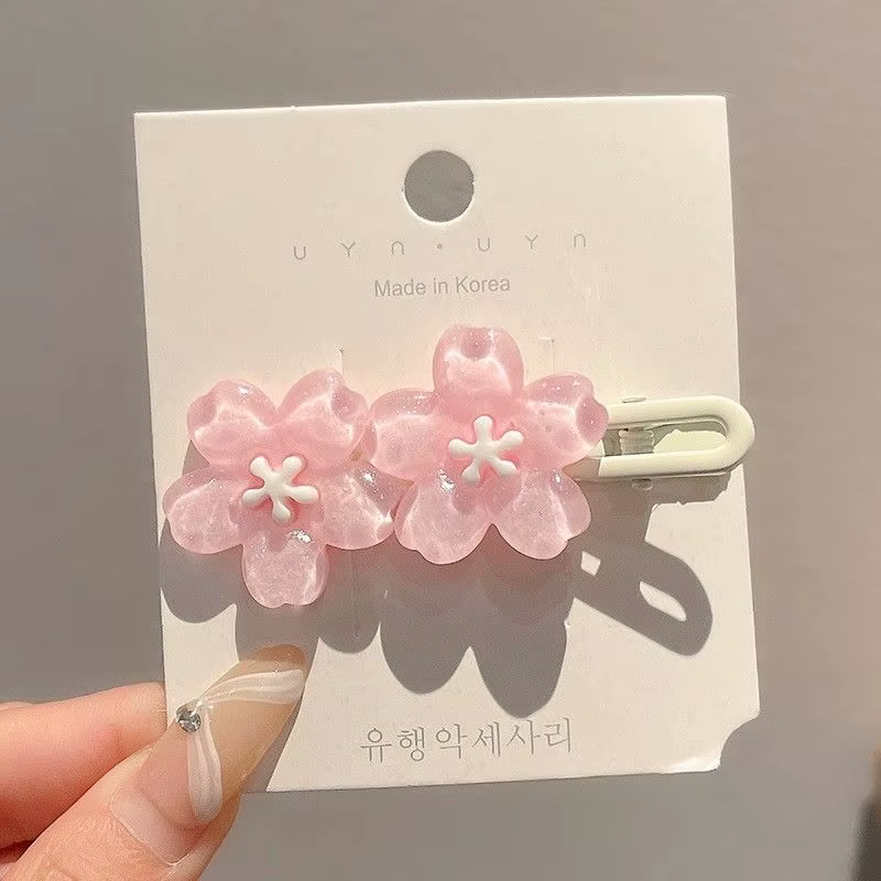 Pince à cheveux romantique en fleur de cerisier rose, Barrettes à frange latérale mignonnes pour fem