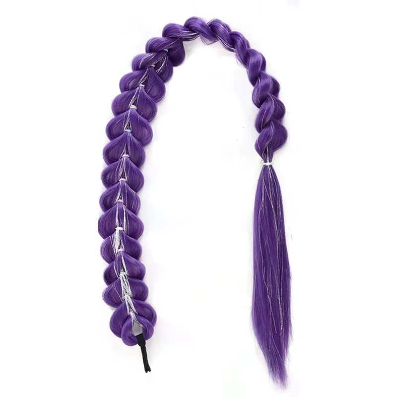 32 pouces tressé violet cheveux queue de cheval avec guirlandes perruque Super longues Extensions br