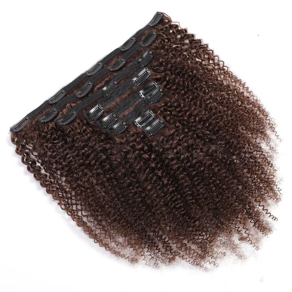 2 # 4 #   Extensions de cheveux humains bouclés afro, clipsables, 8 pièces/ensemble, 120g, double tr