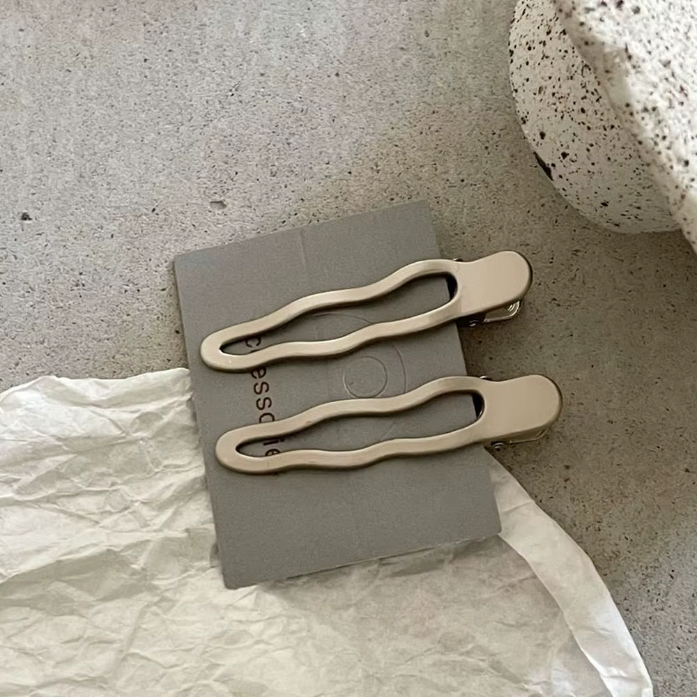 Pince à cheveux en métal argenté, 2 pièces, ligne ondulée, avec alliage creux géométrique, pinces à 