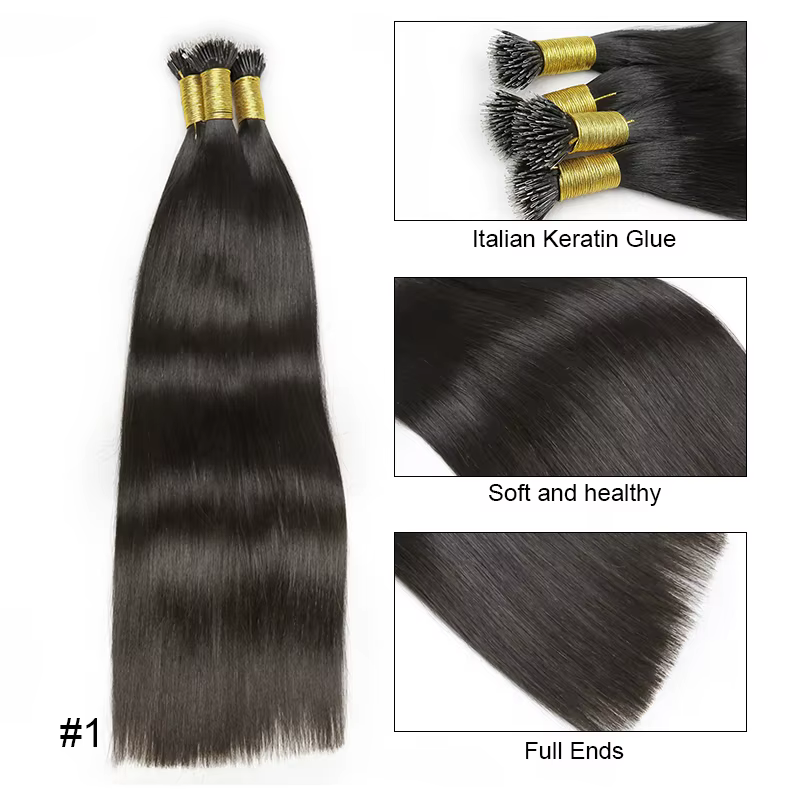 Extensions de cheveux 100% naturels lisses avec anneaux Nano, mèches de cheveux blonds ombrés, Fusio