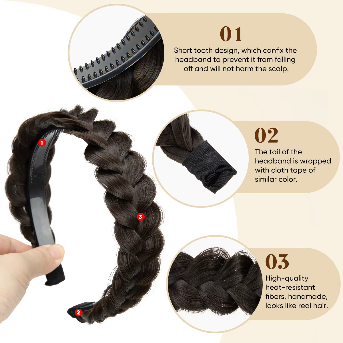 SARLA – perruque bandeau tressé en Fiber synthétique de haute qualité, bandeau tressé en queue de po
